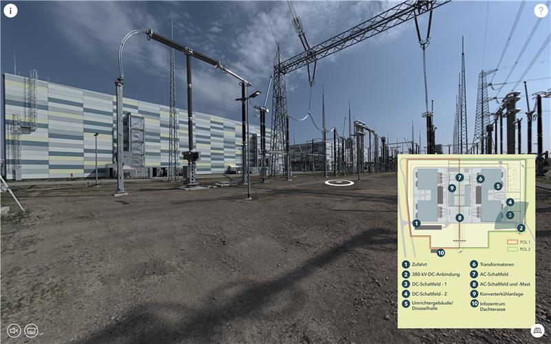 Screenshot aus dem virtuellen Rundgang des Gleichstrom-Umspannwerks Philippsburg