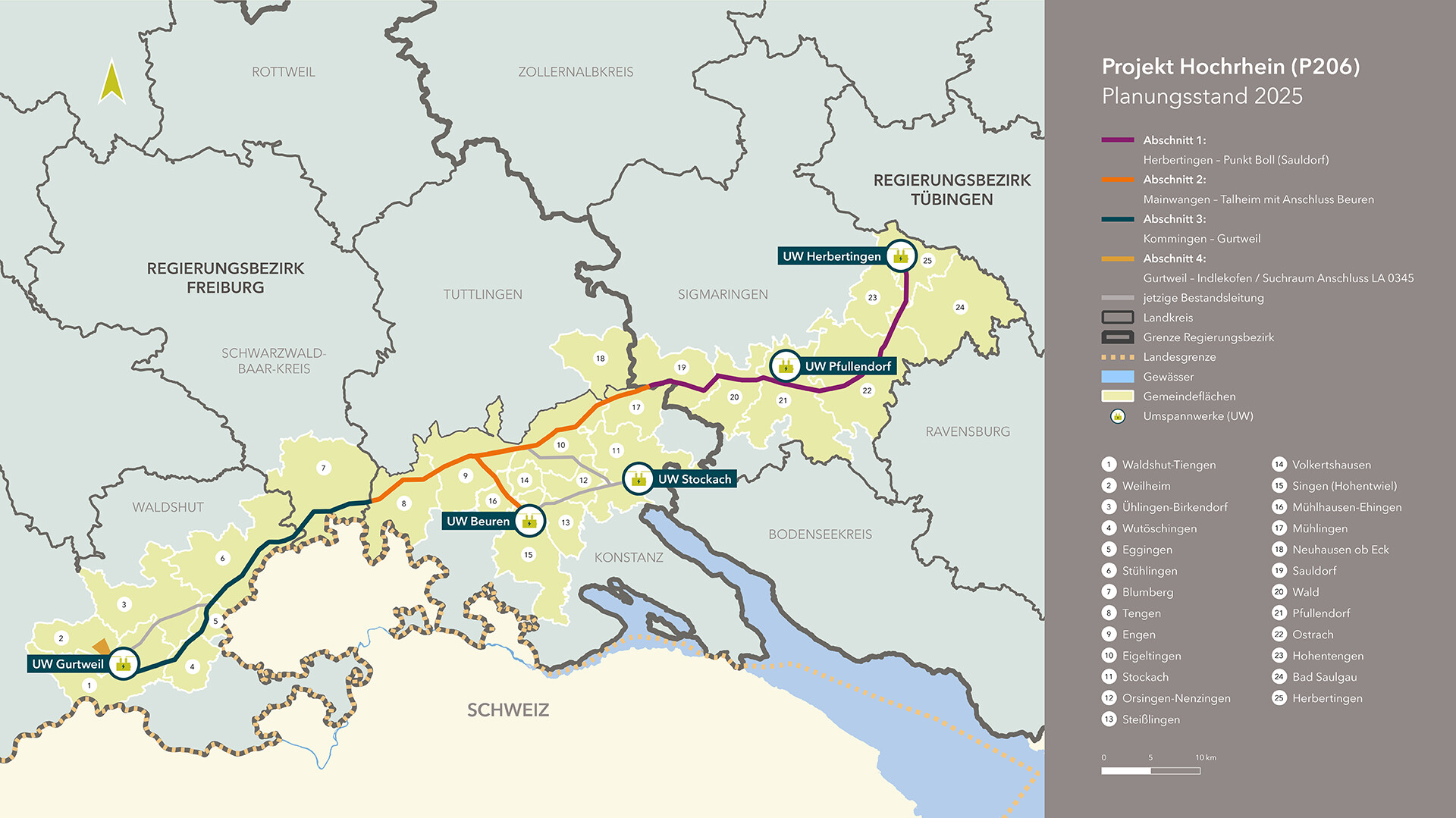 TransnetBW Karte Projekt P206 Abschnitte Planungsstand 2025